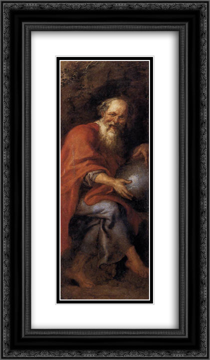 Democritus 14x24 Black Ornate Wood Framed Art Print Poster with Double Matting by Rubens, Peter Paul