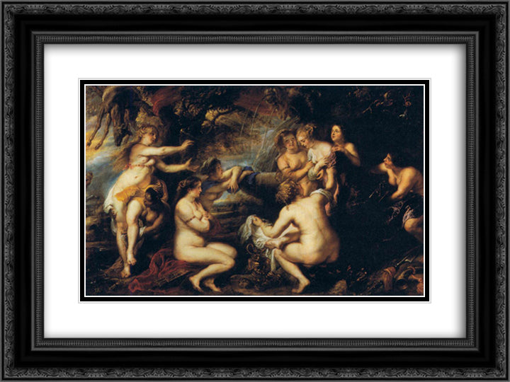 Diana and Callisto 24x18 Black Ornate Wood Framed Art Print Poster with Double Matting by Rubens, Peter Paul