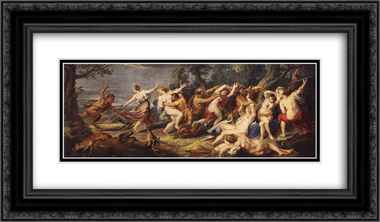 Diana and her Nymphs Surprised by the Fauns 24x14 Black Ornate Wood Framed Art Print Poster with Double Matting by Rubens, Peter Paul