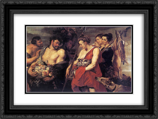 Diana Presentig the Catch to Pan 24x18 Black Ornate Wood Framed Art Print Poster with Double Matting by Rubens, Peter Paul