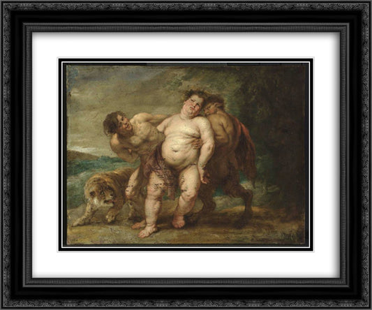 Drunken Bacchus with Faun and Satyr 24x20 Black Ornate Wood Framed Art Print Poster with Double Matting by Rubens, Peter Paul