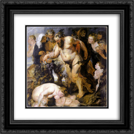 Drunken Silenus 20x20 Black Ornate Wood Framed Art Print Poster with Double Matting by Rubens, Peter Paul