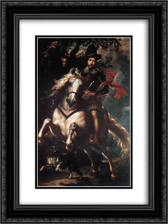 Equestrian Portrait of Giancarlo Doria 18x24 Black Ornate Wood Framed Art Print Poster with Double Matting by Rubens, Peter Paul