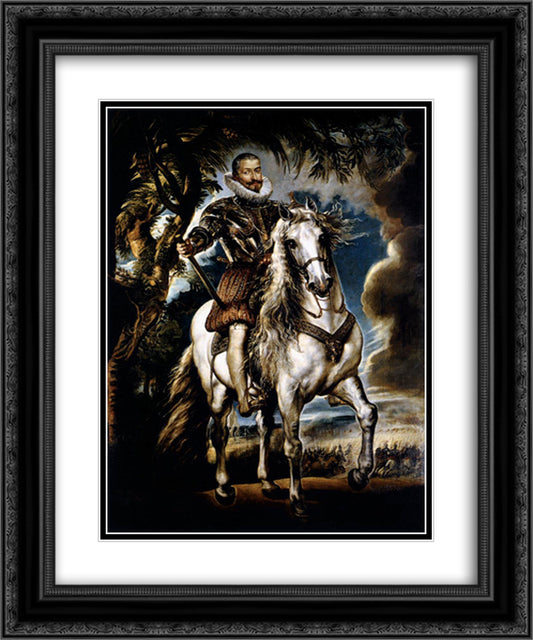 Equestrian Portrait of the Duke of Lerma 20x24 Black Ornate Wood Framed Art Print Poster with Double Matting by Rubens, Peter Paul