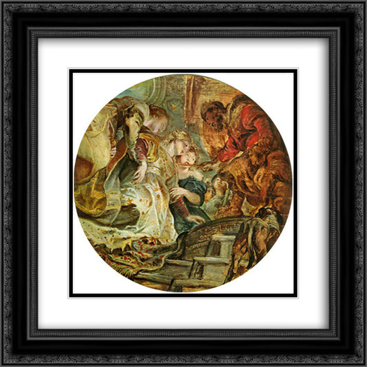 Esther and Ahasverus 20x20 Black Ornate Wood Framed Art Print Poster with Double Matting by Rubens, Peter Paul