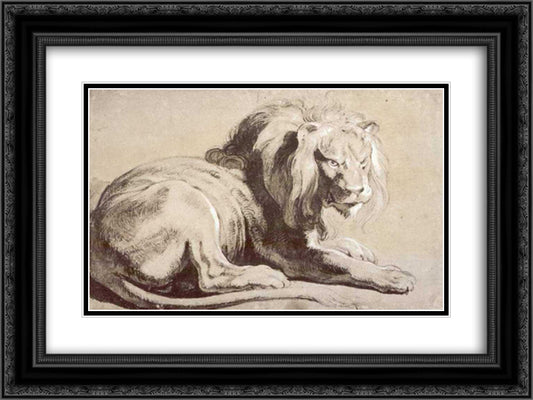 Etude of lion 24x18 Black Ornate Wood Framed Art Print Poster with Double Matting by Rubens, Peter Paul