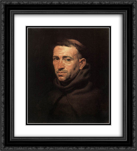 Head of a Franciscan Friar 20x22 Black Ornate Wood Framed Art Print Poster with Double Matting by Rubens, Peter Paul