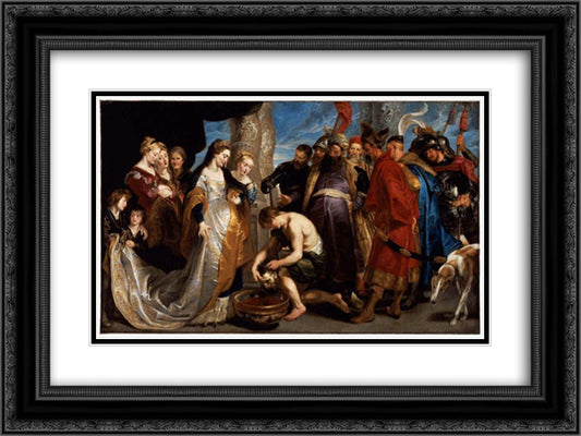 Head of Cyrus Brought to Queen Tomyris 24x18 Black Ornate Wood Framed Art Print Poster with Double Matting by Rubens, Peter Paul