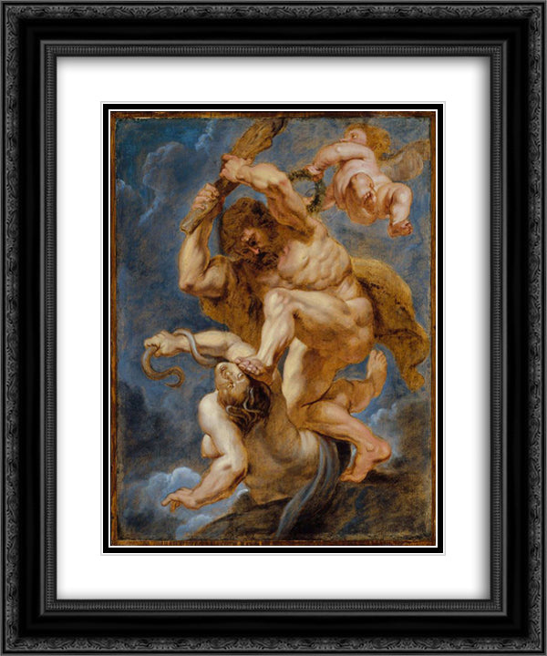 Hercules as Heroic Virtue Overcoming Discord 20x24 Black Ornate Wood Framed Art Print Poster with Double Matting by Rubens, Peter Paul