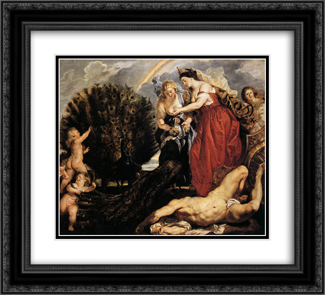 Juno and Argus 22x20 Black Ornate Wood Framed Art Print Poster with Double Matting by Rubens, Peter Paul
