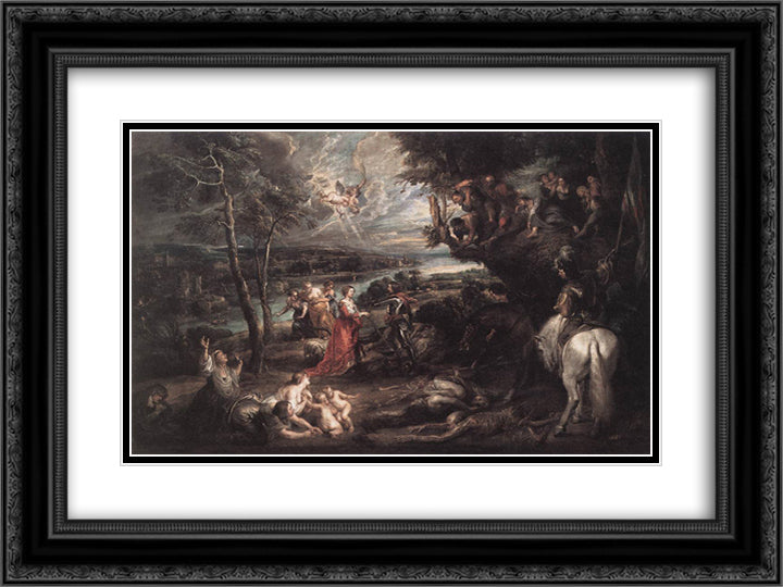 Landscape with Saint George and the Dragon 24x18 Black Ornate Wood Framed Art Print Poster with Double Matting by Rubens, Peter Paul