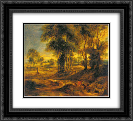 Landscape with the Carriage at the Sunset 22x20 Black Ornate Wood Framed Art Print Poster with Double Matting by Rubens, Peter Paul