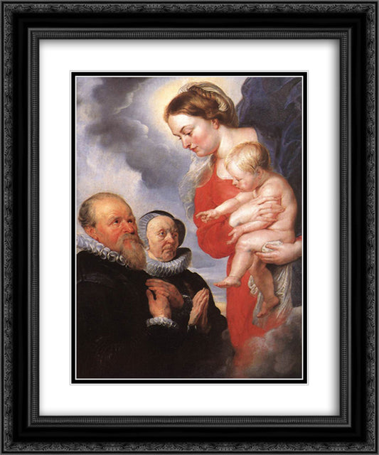Madonna and Child with the Donors Alexandre Goubeau and his wife Anne Antoni 20x24 Black Ornate Wood Framed Art Print Poster with Double Matting by Rubens, Peter Paul