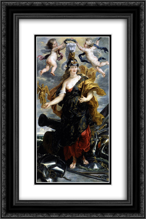 Marie de Medicis as Bellona 16x24 Black Ornate Wood Framed Art Print Poster with Double Matting by Rubens, Peter Paul