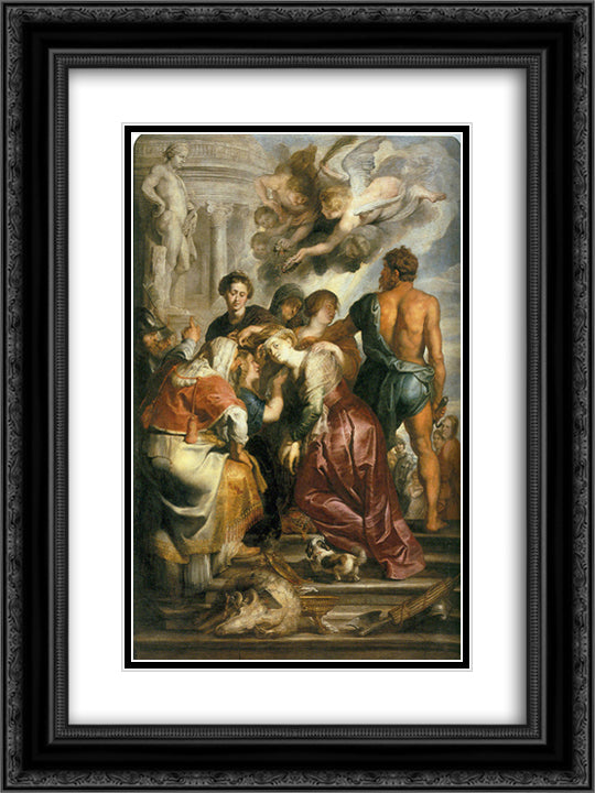 Martyrdom of St. Catherine 18x24 Black Ornate Wood Framed Art Print Poster with Double Matting by Rubens, Peter Paul