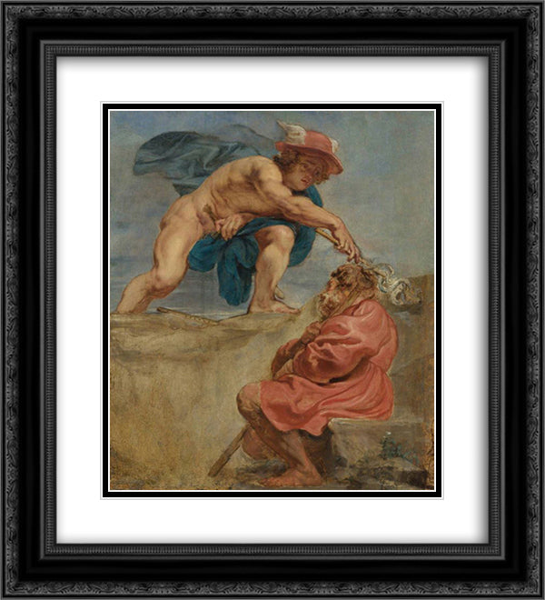 Mercury and a Sleeping Herdsman 20x22 Black Ornate Wood Framed Art Print Poster with Double Matting by Rubens, Peter Paul