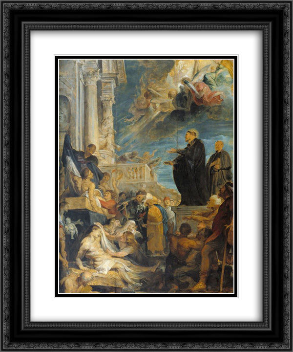 Miracle of St. Francis 20x24 Black Ornate Wood Framed Art Print Poster with Double Matting by Rubens, Peter Paul