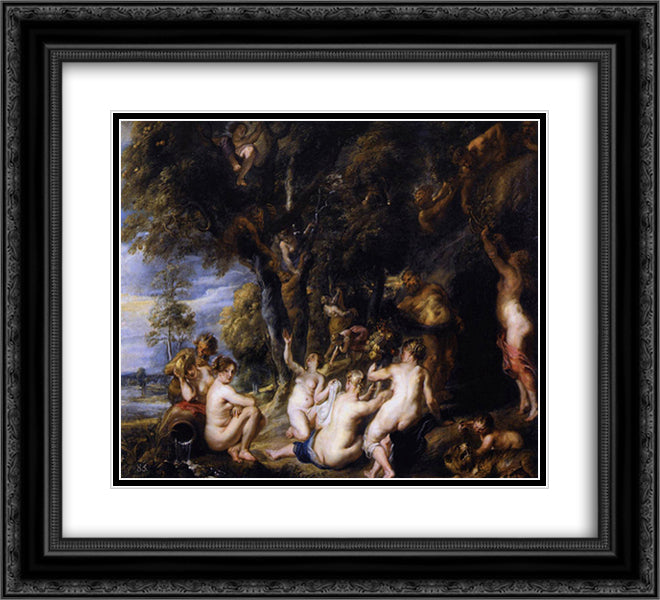 Nymphs and Satyrs 22x20 Black Ornate Wood Framed Art Print Poster with Double Matting by Rubens, Peter Paul