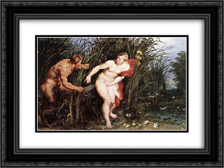 Pan and Syrinx 24x18 Black Ornate Wood Framed Art Print Poster with Double Matting by Rubens, Peter Paul