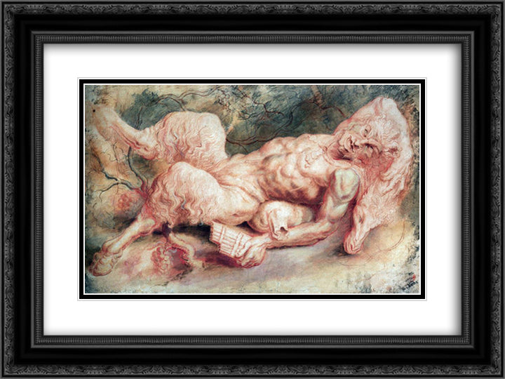 Pan Reclining 24x18 Black Ornate Wood Framed Art Print Poster with Double Matting by Rubens, Peter Paul