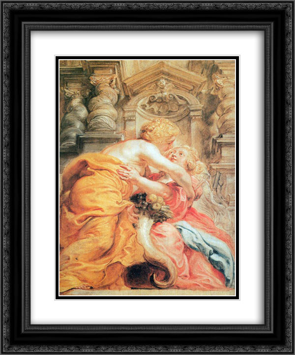 Peace and Abundance 20x24 Black Ornate Wood Framed Art Print Poster with Double Matting by Rubens, Peter Paul