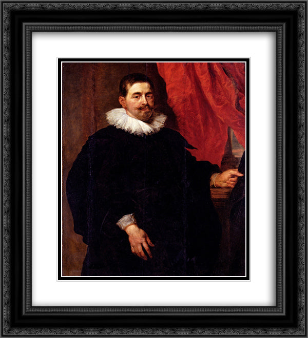 Portrait of a Man, Probably Peter Van Hecke 20x22 Black Ornate Wood Framed Art Print Poster with Double Matting by Rubens, Peter Paul