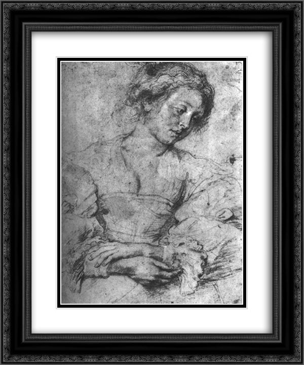 Portrait of a Young Woman 20x24 Black Ornate Wood Framed Art Print Poster with Double Matting by Rubens, Peter Paul