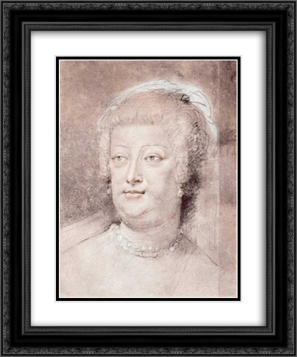 Portrait of Marie de Medici 20x24 Black Ornate Wood Framed Art Print Poster with Double Matting by Rubens, Peter Paul