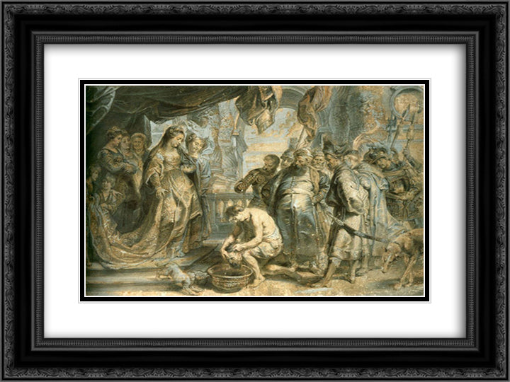Queen Tomyris with the Head of Cyrus 24x18 Black Ornate Wood Framed Art Print Poster with Double Matting by Rubens, Peter Paul