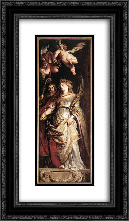 Raising of the Cross - Sts Eligius and Catherine 14x24 Black Ornate Wood Framed Art Print Poster with Double Matting by Rubens, Peter Paul