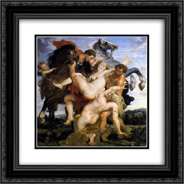 Rape of the Daughters of Leucippus 20x20 Black Ornate Wood Framed Art Print Poster with Double Matting by Rubens, Peter Paul