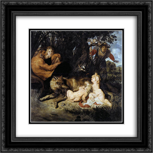 Romulus and Remus 20x20 Black Ornate Wood Framed Art Print Poster with Double Matting by Rubens, Peter Paul