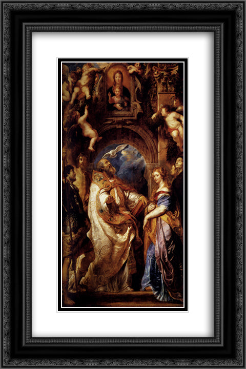 Saint Gregory with Saints Domitilla, Maurus, and Papianus 16x24 Black Ornate Wood Framed Art Print Poster with Double Matting by Rubens, Peter Paul