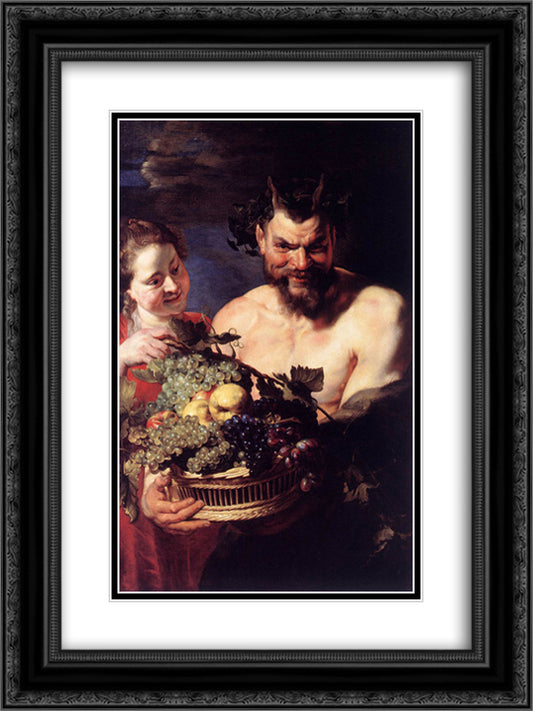 Satyr and Girl 18x24 Black Ornate Wood Framed Art Print Poster with Double Matting by Rubens, Peter Paul