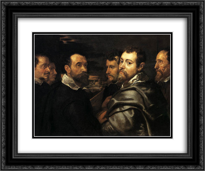 Self-Portrait in a Circle of Friends from Mantua 24x20 Black Ornate Wood Framed Art Print Poster with Double Matting by Rubens, Peter Paul