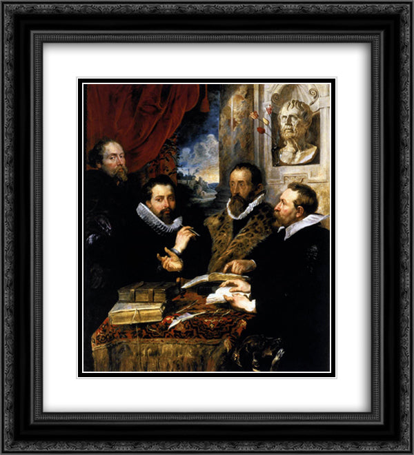 Selfportrait with brother Philipp, Justus Lipsius and another scholar 20x22 Black Ornate Wood Framed Art Print Poster with Double Matting by Rubens, Peter Paul