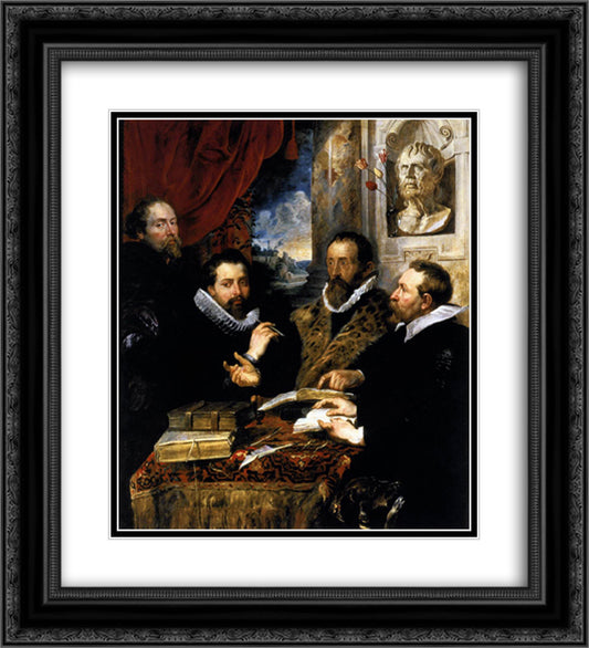 Selfportrait with brother Philipp, Justus Lipsius and another scholar 20x22 Black Ornate Wood Framed Art Print Poster with Double Matting by Rubens, Peter Paul