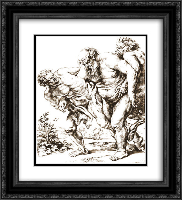 Silenus (or Bacchus) and Satyrs 20x22 Black Ornate Wood Framed Art Print Poster with Double Matting by Rubens, Peter Paul