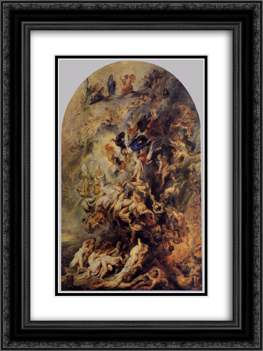 Small Last Judgement 18x24 Black Ornate Wood Framed Art Print Poster with Double Matting by Rubens, Peter Paul