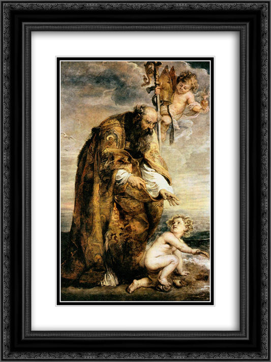 St. Augustine 18x24 Black Ornate Wood Framed Art Print Poster with Double Matting by Rubens, Peter Paul