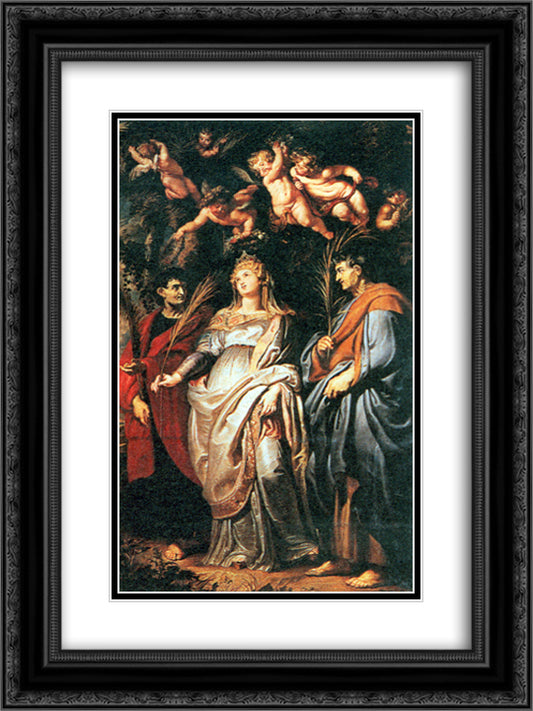 St. Domitilla with St. Nereus and St. Achilleus 18x24 Black Ornate Wood Framed Art Print Poster with Double Matting by Rubens, Peter Paul