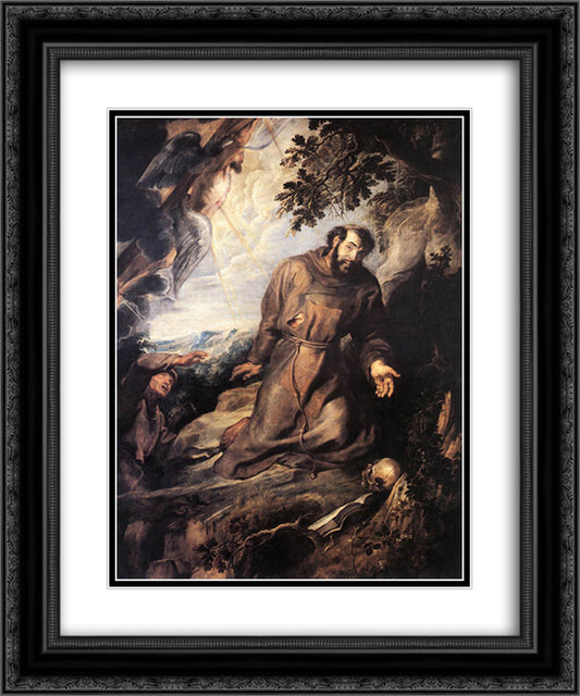 St. Francis of Assisi Receiving the Stigmata 20x24 Black Ornate Wood Framed Art Print Poster with Double Matting by Rubens, Peter Paul