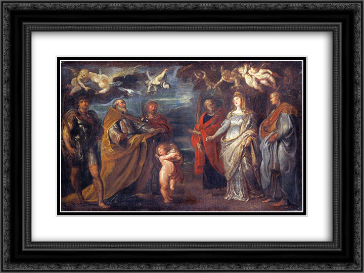 St. George with Martyrs Maurus, Papianus, Domitilla, Nerus and Achilleus 24x18 Black Ornate Wood Framed Art Print Poster with Double Matting by Rubens, Peter Paul