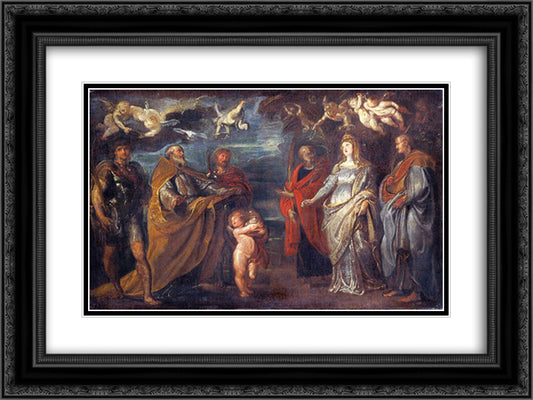 St. George with Martyrs Maurus, Papianus, Domitilla, Nerus and Achilleus 24x18 Black Ornate Wood Framed Art Print Poster with Double Matting by Rubens, Peter Paul
