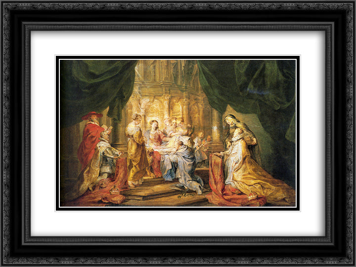 St. Ildefonso Receiving a Priest Cloak 24x18 Black Ornate Wood Framed Art Print Poster with Double Matting by Rubens, Peter Paul