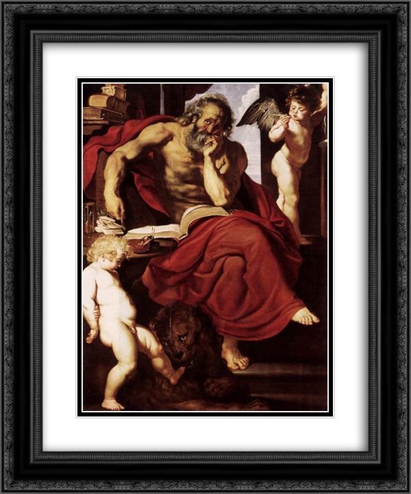 St. Jerome in His Hermitage 20x24 Black Ornate Wood Framed Art Print Poster with Double Matting by Rubens, Peter Paul