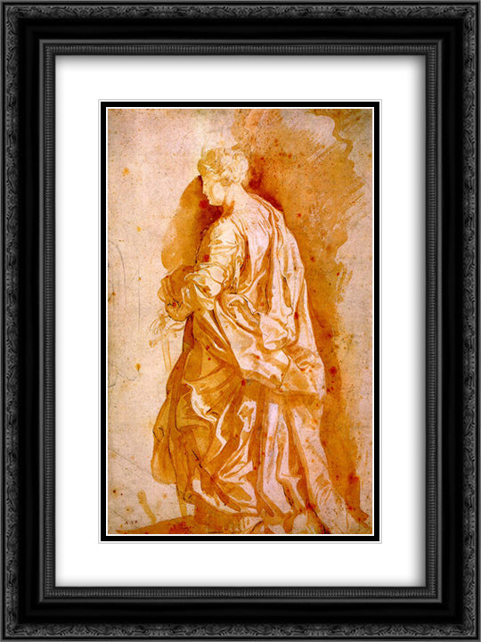 Study for a Standing Female Saint 18x24 Black Ornate Wood Framed Art Print Poster with Double Matting by Rubens, Peter Paul