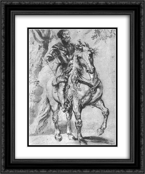 Study for an Equestrian Portrait of the Duke of Lerma 20x24 Black Ornate Wood Framed Art Print Poster with Double Matting by Rubens, Peter Paul