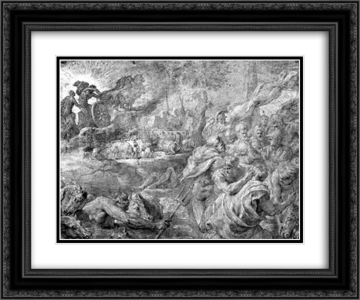 The Abduction of Bulls 24x20 Black Ornate Wood Framed Art Print Poster with Double Matting by Rubens, Peter Paul