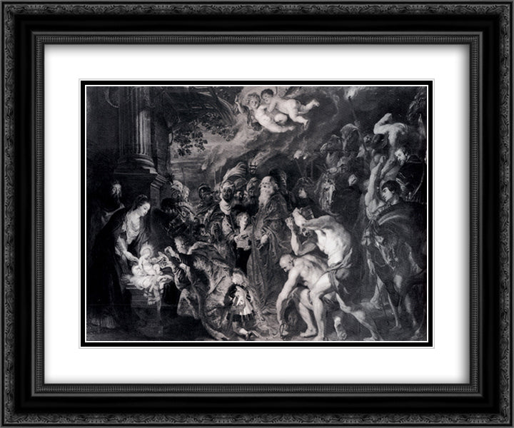 The Adoration of the Magi 24x20 Black Ornate Wood Framed Art Print Poster with Double Matting by Rubens, Peter Paul